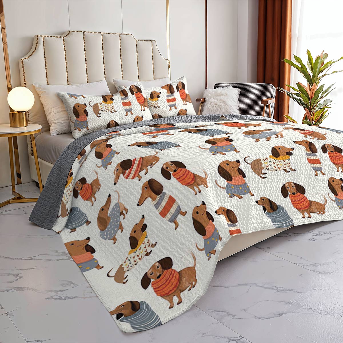Lorva All Season Quilt 3-Piece Set Cute Dachshunds