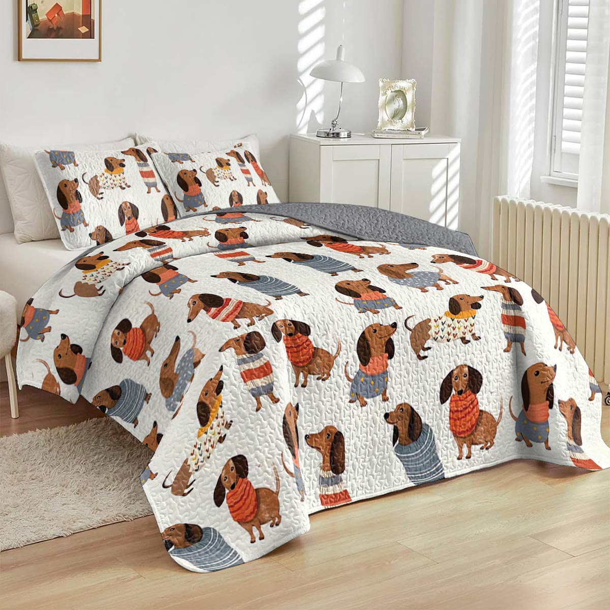 Lorva All Season Quilt 3-Piece Set Cute Dachshunds