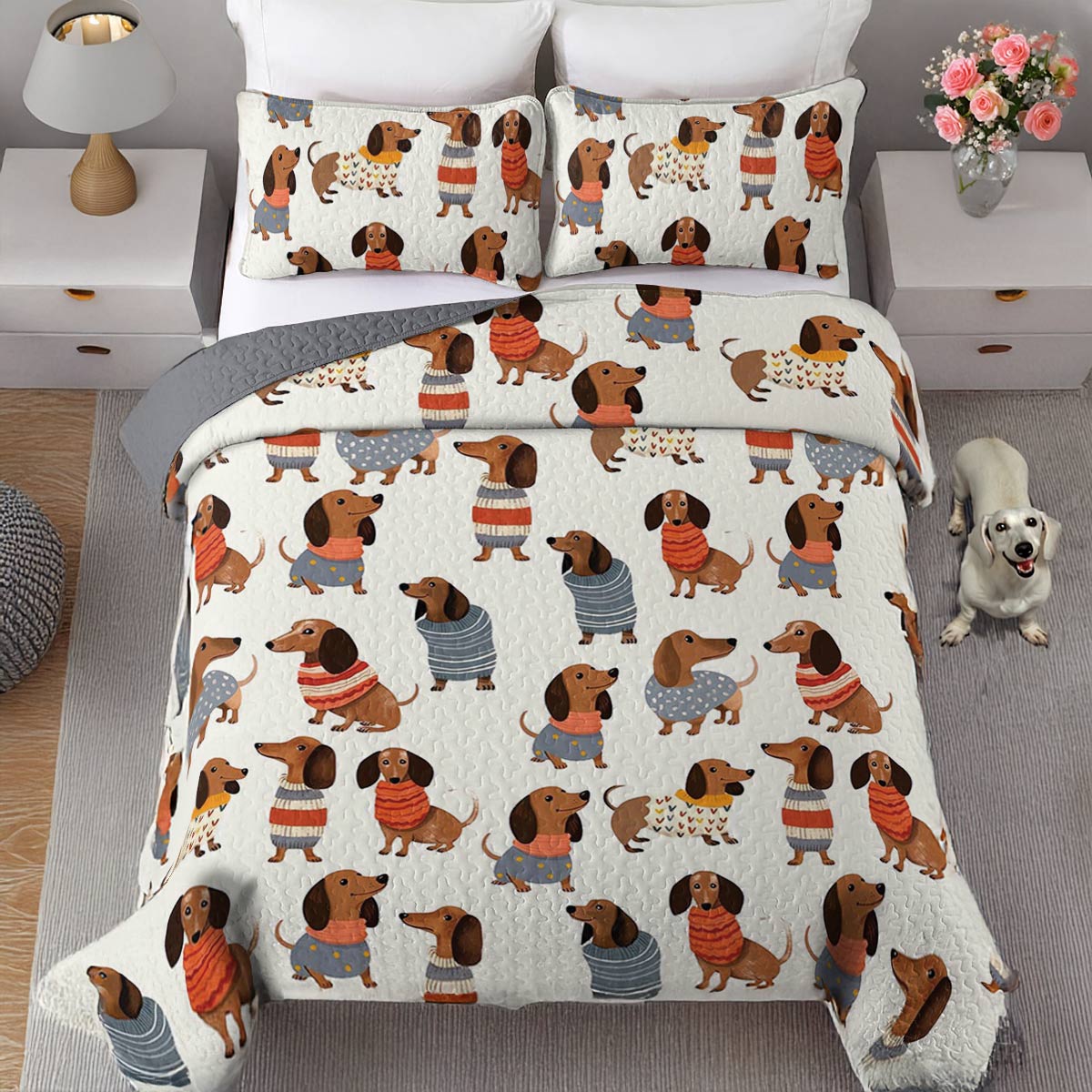 Lorva All Season Quilt 3-Piece Set Cute Dachshunds