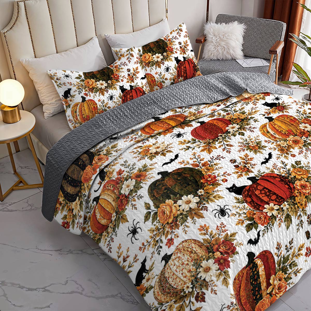 Lorva All Season Quilt 3-Piece Set Enchanted Floral Pumpkins