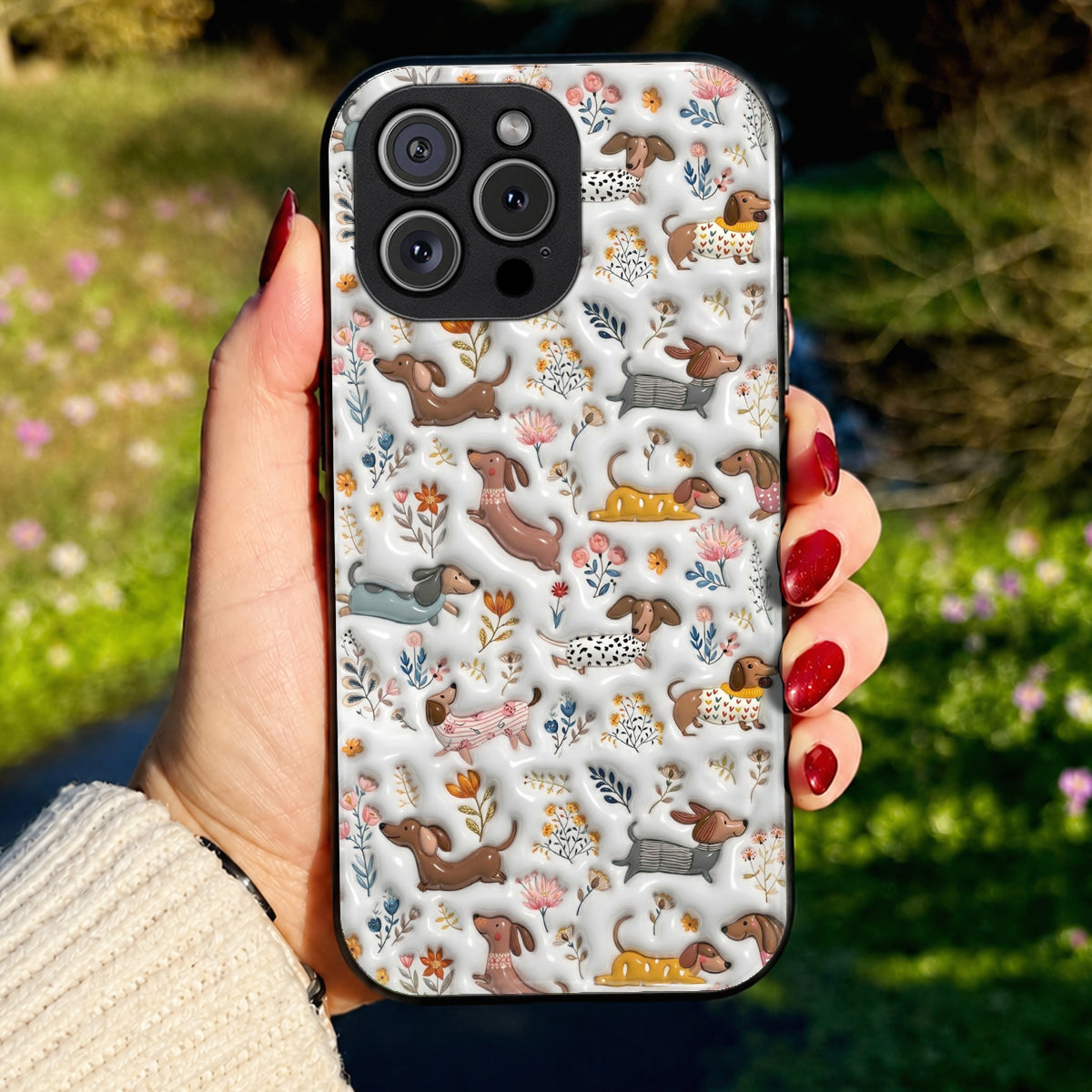 Lorva Dachshund Flat Print Phone Case Happy Field Flowers