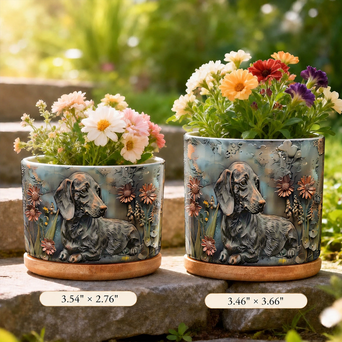Lorva Dachshund Flat Print Ceramic Plant Pot Rustic Dachshund Garden