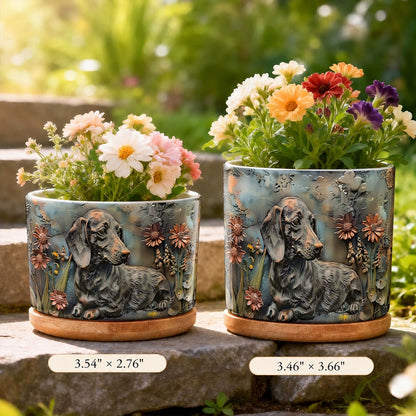 Lorva Dachshund Flat Print Ceramic Plant Pot Rustic Dachshund Garden