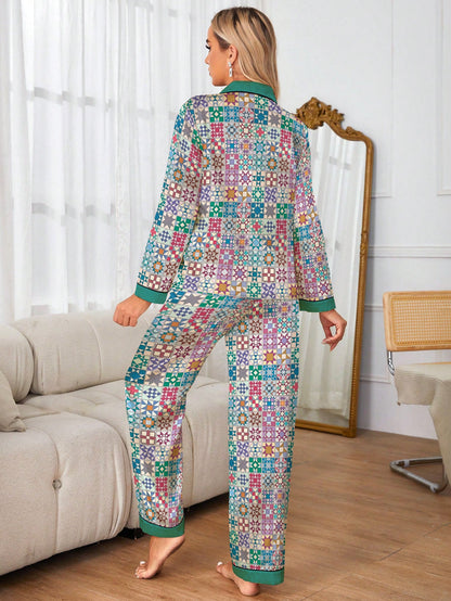 Lorva Quilting Lover Classic Pajama Set Traditional Quilt Blocks