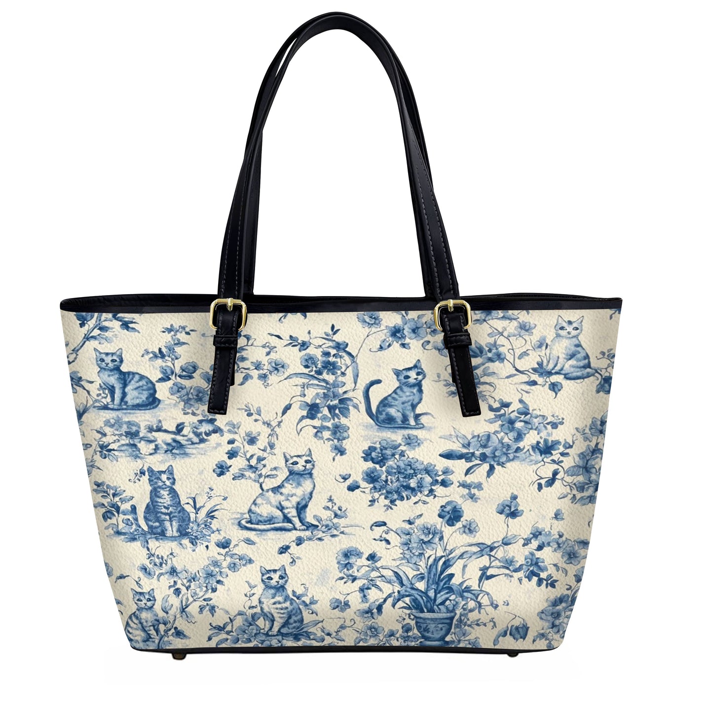 Lorva Leather Tote Bag Blue Garden Whiskers