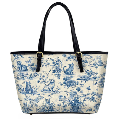 Lorva Leather Tote Bag Blue Garden Whiskers