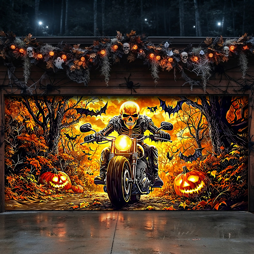 Lorva Halloween Garage Door Banner Decoration Born To Ride Built For Halloween