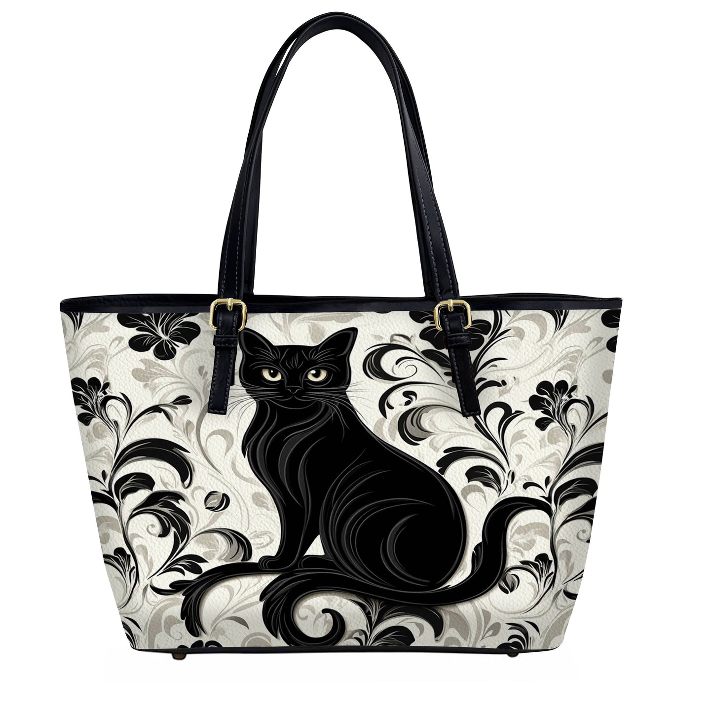 Lorva Black Cat Leather Tote Bag Magic