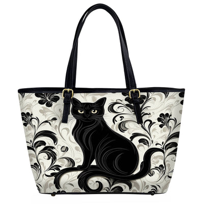 Lorva Black Cat Leather Tote Bag Magic