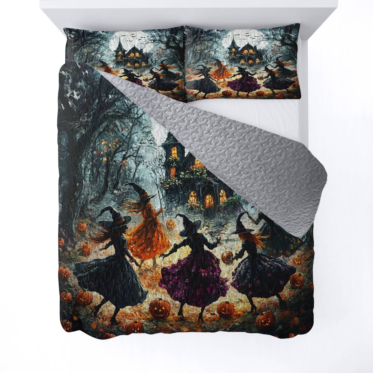 Halloween Lorva All Season Quilt 3-Piece Set Witches Playing In The Moonlight