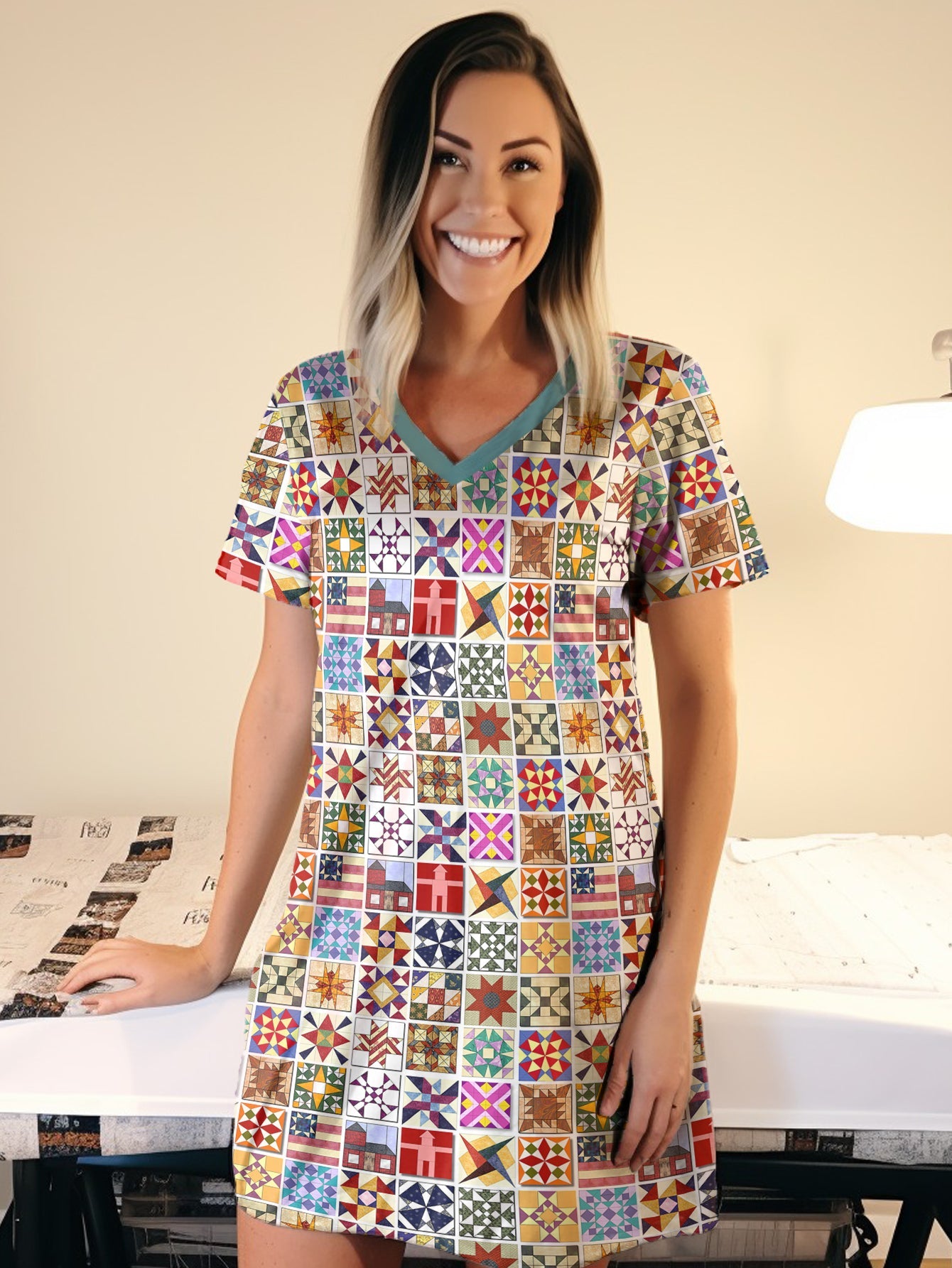 Lorva V-neck Nightshirt Quilt Blocks