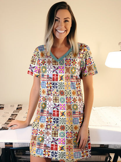 Lorva V-neck Nightshirt Quilt Blocks