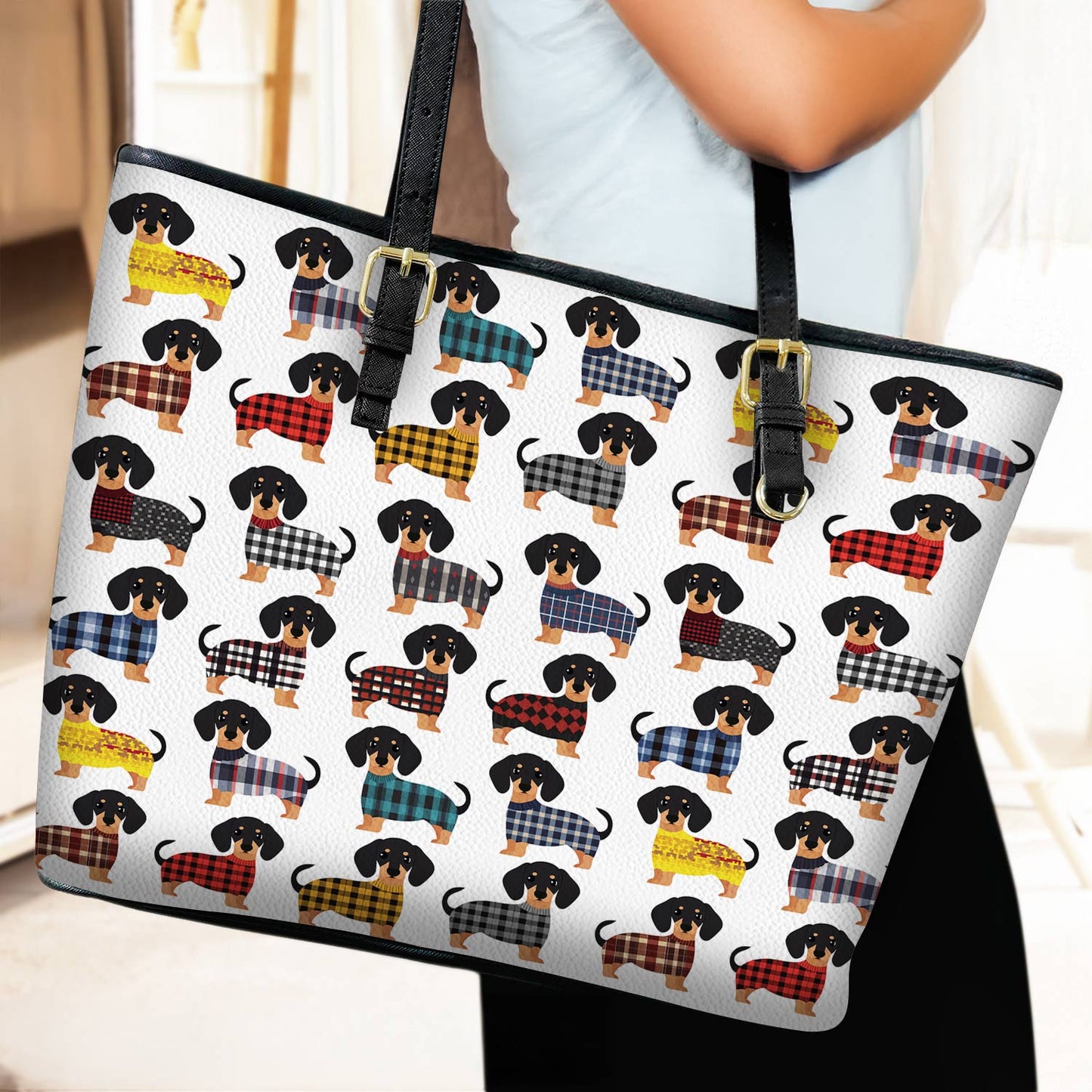 Lorva Leather Tote Bag Amazing Flannel Dachshund