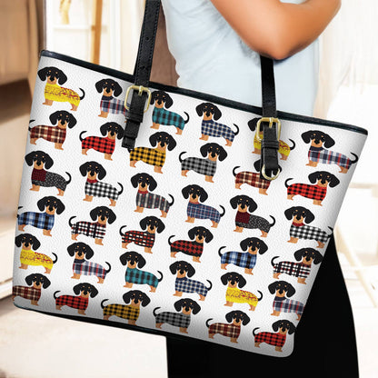 Lorva Leather Tote Bag Amazing Flannel Dachshund