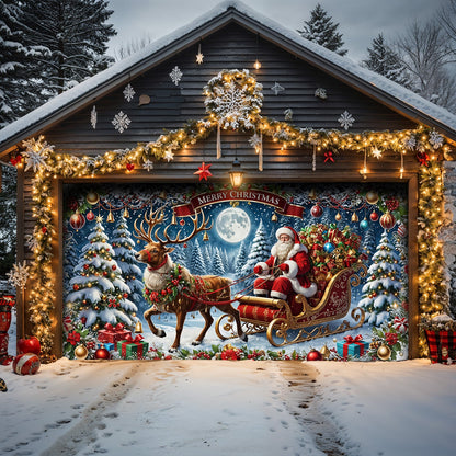 Lorva Christmas Garage Door Banner Decoration Santa’s Sleigh Ride Spreading Cheer on a Winter’s Eve