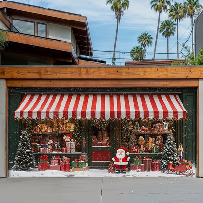 Lorva Christmas Garage Door Banner Decoration Christmas Magic at the Window A Snowy Shopfront with Santa and Presents