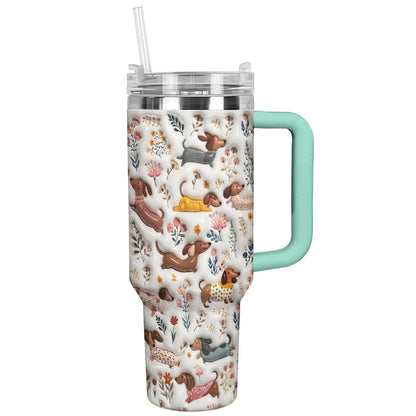 Lorva Dachshund Tumbler Happy Field Flowers