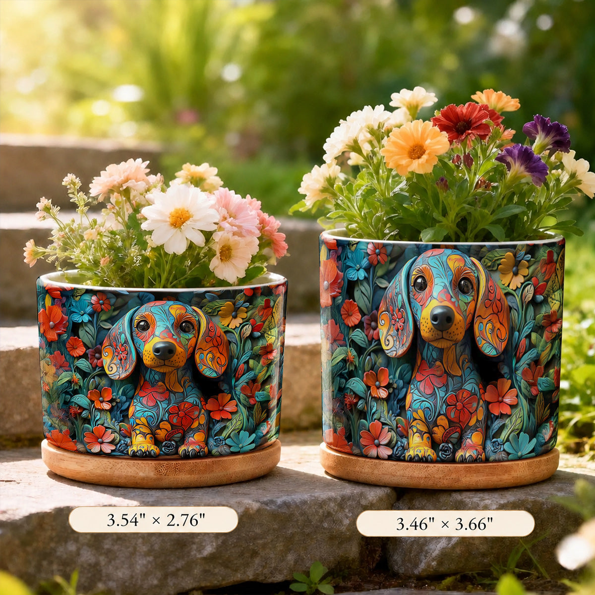 Lorva Dachshund Flat Print Ceramic Plant Pot Charming Floral Dachshund