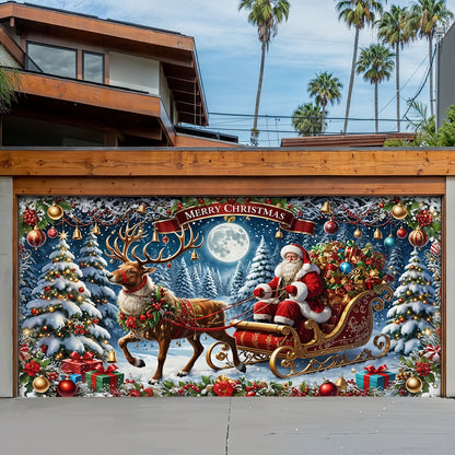 Lorva Christmas Garage Door Banner Decoration Santa’s Sleigh Ride Spreading Cheer on a Winter’s Eve