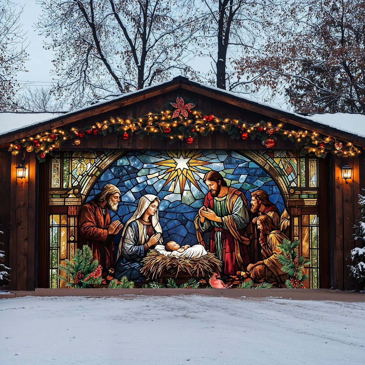 Lorva Christmas Garage Door Banner Decoration Faith The Nativity Scene