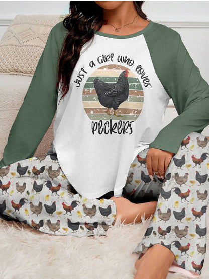 Lorva Chicken Raglan Lounge Pajamas Just A Girl Who Loves Peckers
