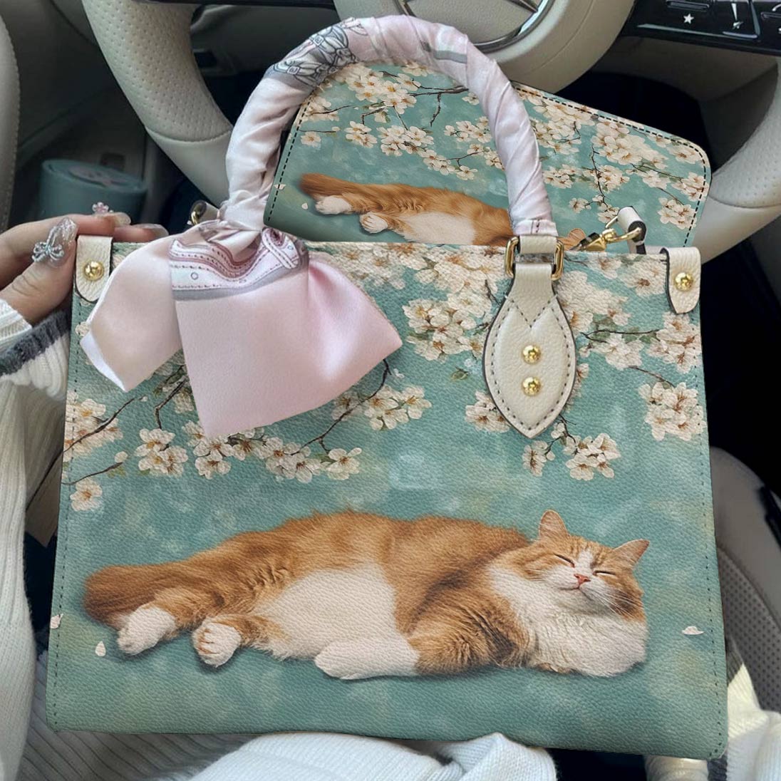 Lorva Cat Leather Bag Sleeping Blossom