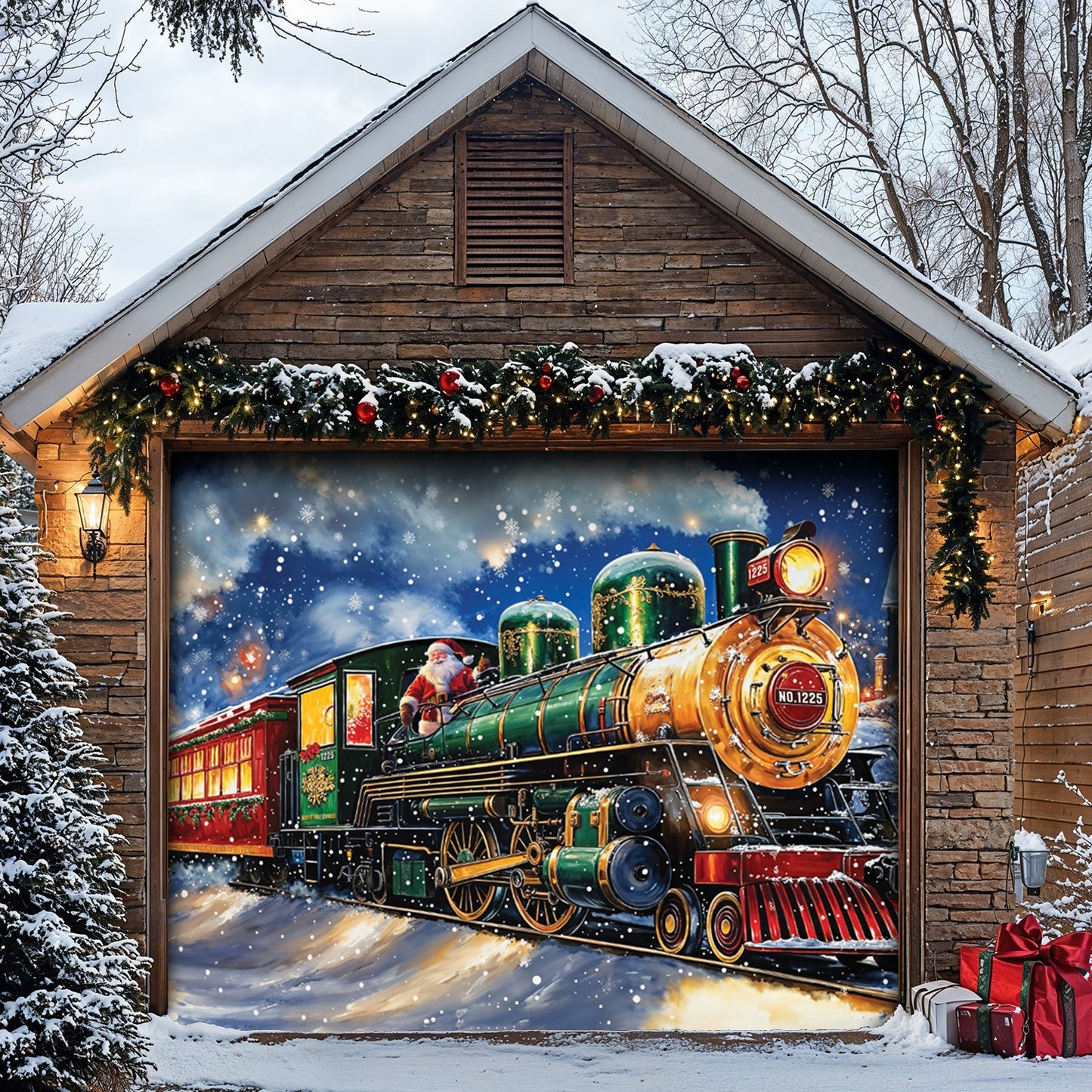 Lorva Christmas Garage Door Banner Decoration Magical Holiday Express Santa’s Train Spreading Cheer