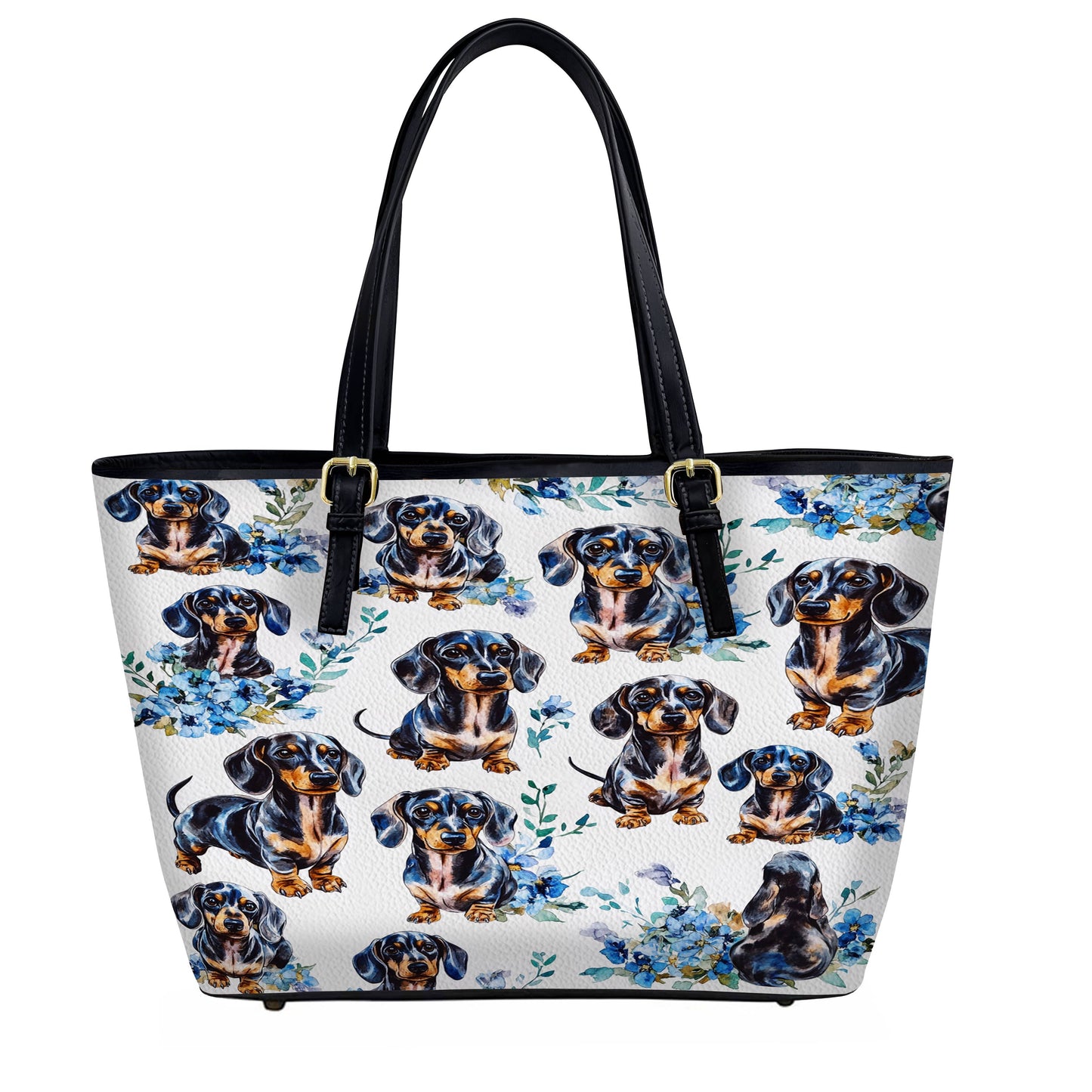 Lorva Leather Tote Bag Blue Bloom Dachshund