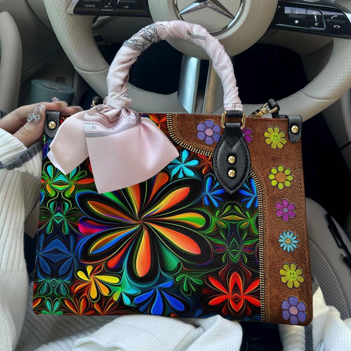 Lorva Hippie Leather Bag Flower Child