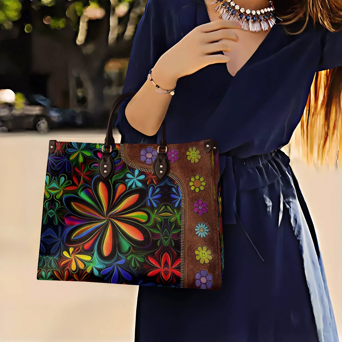 Lorva Hippie Leather Bag Flower Child