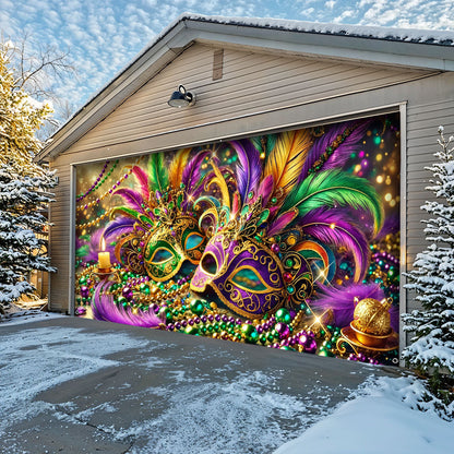 Lorva Mardi Gras Garage Door Banner Decoration Opulent Feather Masque