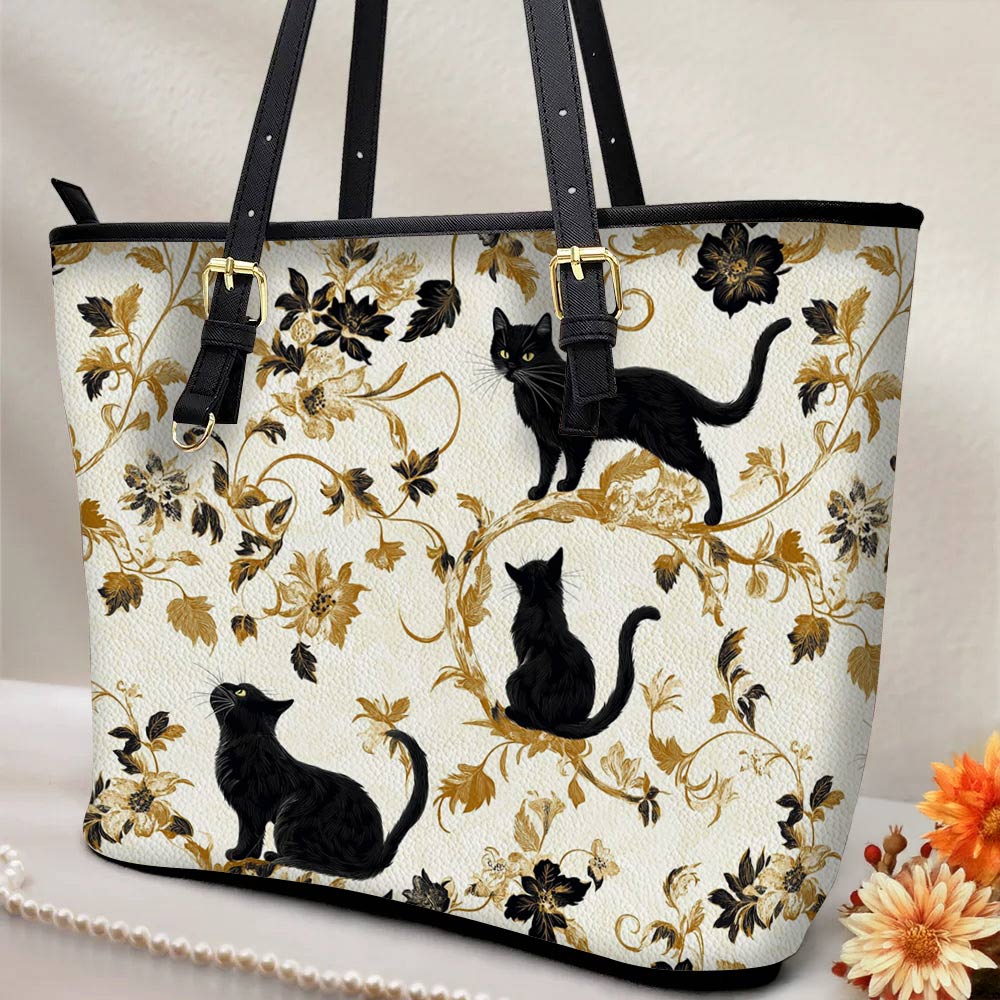 Lorva Leather Tote Bag Amazing Midnight Black Cats