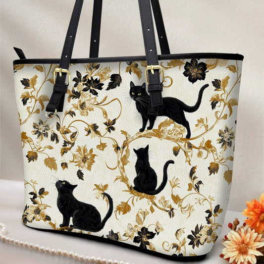 Lorva Leather Tote Bag Amazing Midnight Black Cats