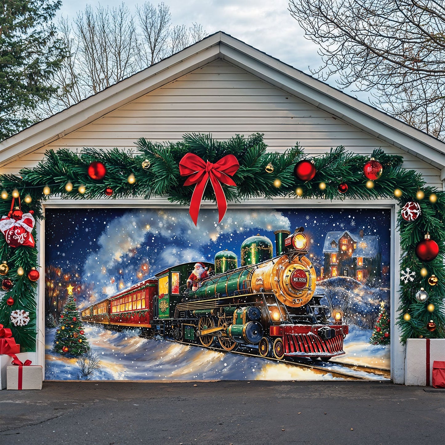 Lorva Christmas Garage Door Banner Decoration Magical Holiday Express Santa’s Train Spreading Cheer
