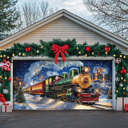 Lorva Christmas Garage Door Banner Decoration Magical Holiday Express Santa’s Train Spreading Cheer