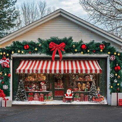 Lorva Christmas Garage Door Banner Decoration Christmas Magic at the Window A Snowy Shopfront with Santa and Presents