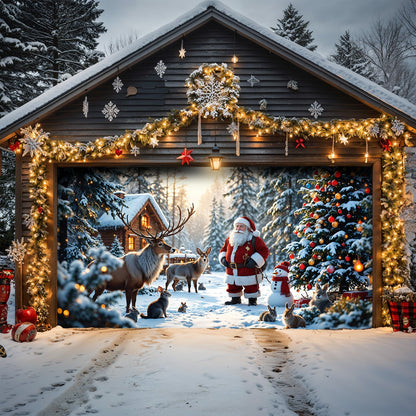 Lorva Christmas Garage Door Banner Decoration Santa’s Woodland Wonder