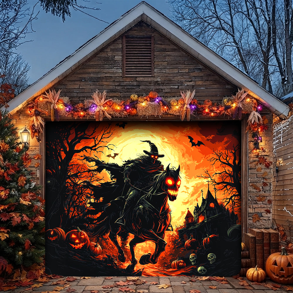 Lorva Halloween Garage Door Banner Decoration The Cursed Horseman Halloween
