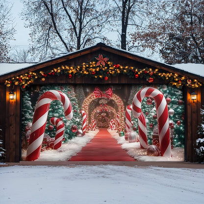 Lorva Christmas Garage Door Banner Decoration Christmas Themed Backdrop With Giant Canes