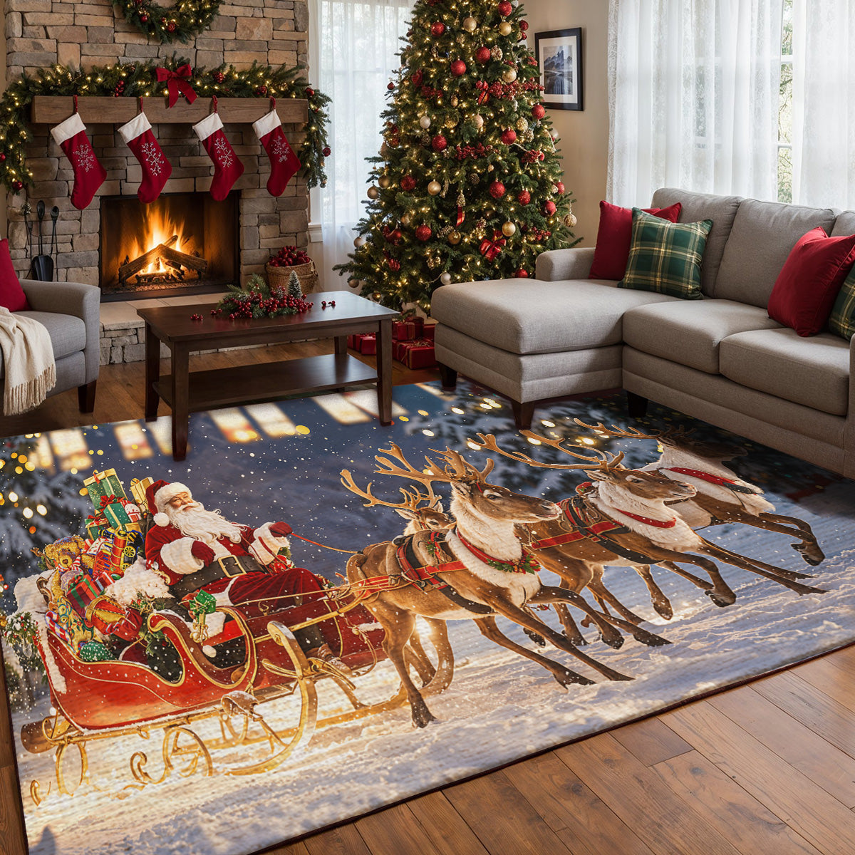 Lorva Cat Area Rug  Santa’s Magical Sleigh