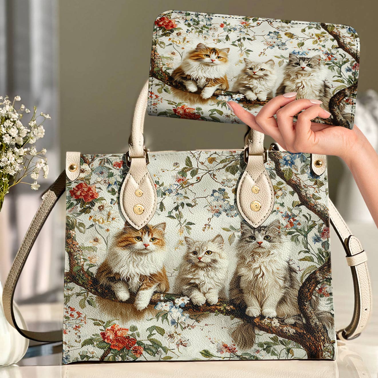 Lorva Cat Leather Bag Happy Cat Garden