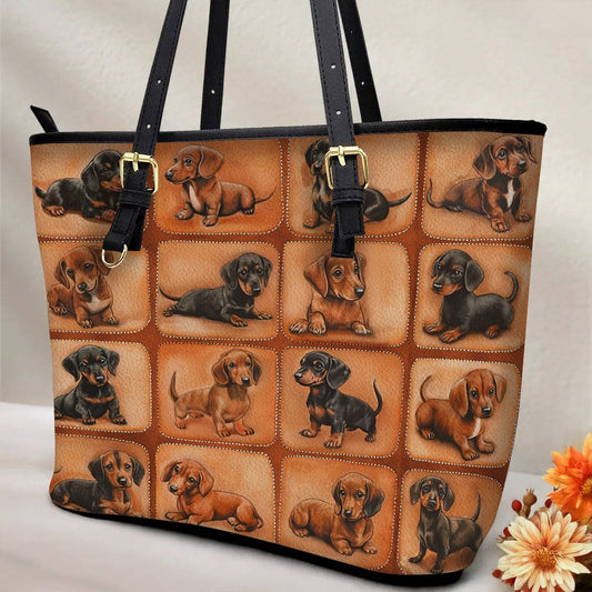 Lorva Leather Tote Bag Vintage Dachshund Life