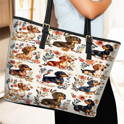 Lorva Dachshund Leather Tote Bag Garden Escape