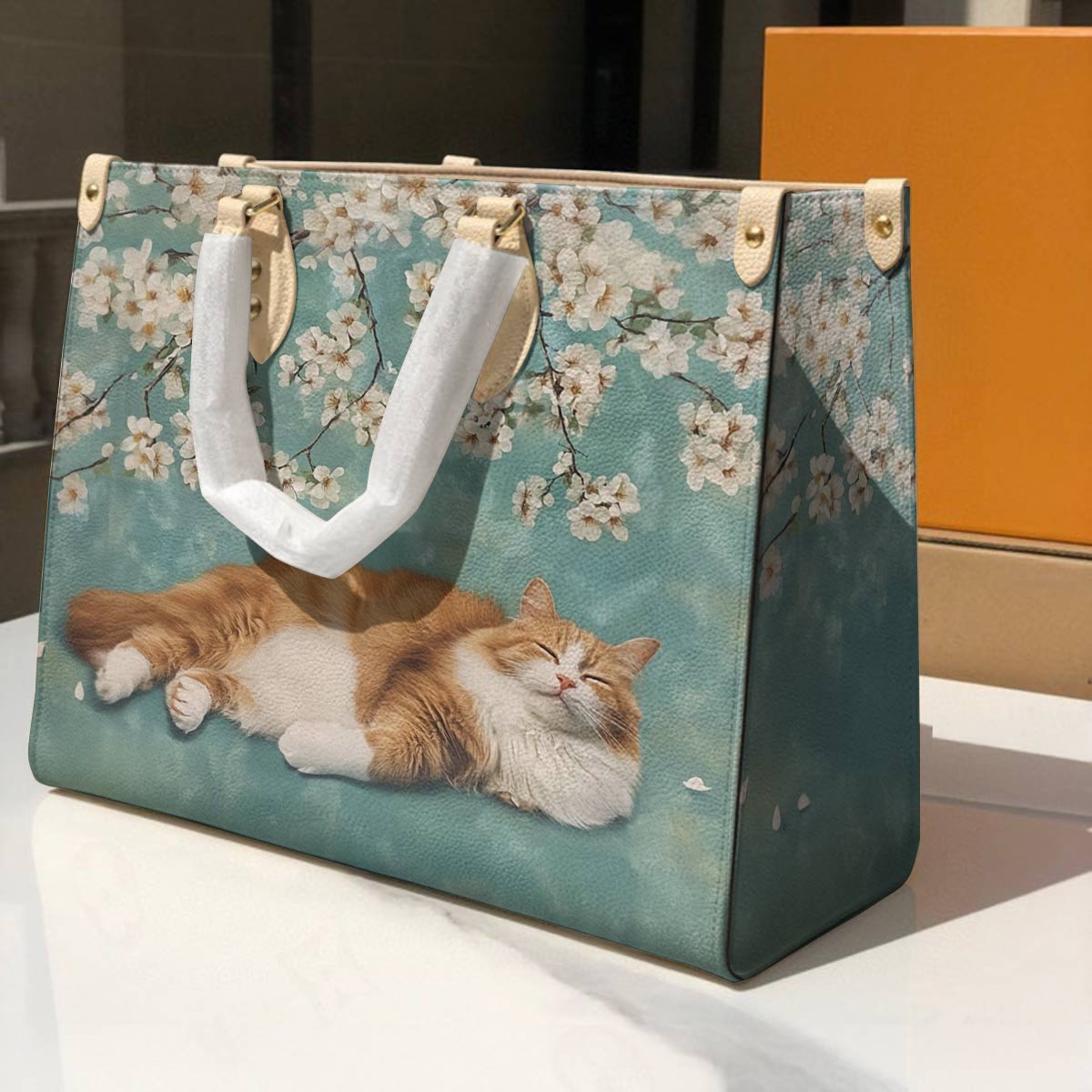 Lorva Cat Leather Bag Sleeping Blossom