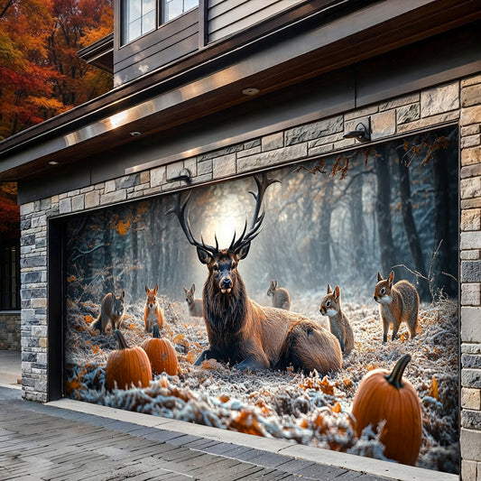 Lorva Garage Door Banner Decoration Rustic Autumn Wildlife
