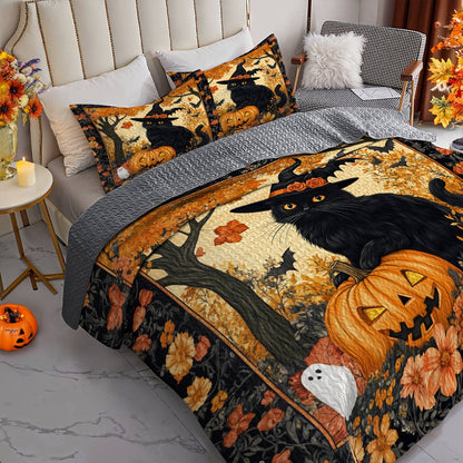 Halloween Lorva All Season Quilt 3-Piece Set Black Cat’s Autumn Magic