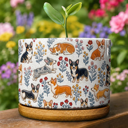 Lorva Corgi Flat Print Ceramic Plant Pot Happy Flower Gardens