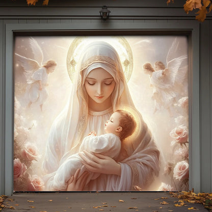 Lorva Christmas Garage Door Banner Decoration Holy Embrace