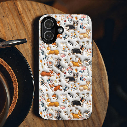 Lorva Corgi Flat Print Phone Case Happy Field Flowers
