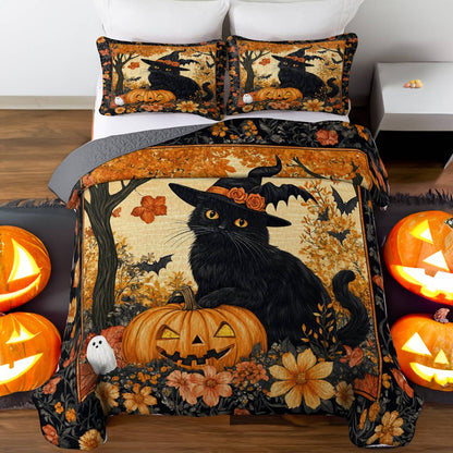 Halloween Lorva All Season Quilt 3-Piece Set Black Cat’s Autumn Magic